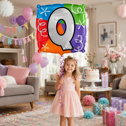 Alphabet "Q" Printed Square Shaped Balloon Helium Supported for Birthday Boy/Girl Name Initiatls - 18 inches