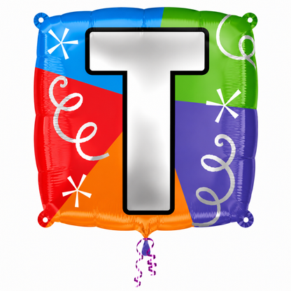 Alphabet "T" Printed Square Shaped Balloon Helium Supported for Birthday Boy/Girl Name Initiatls - 18 inches