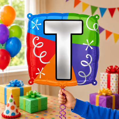 Alphabet "T" Printed Square Shaped Balloon Helium Supported for Birthday Boy/Girl Name Initiatls - 18 inches