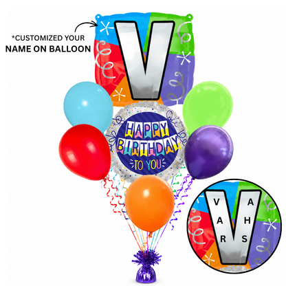 Alphabet "V" Printed Square Shaped Balloon Helium Supported for Birthday Boy/Girl Name Initiatls - 18 inches