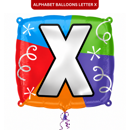 Alphabet "X" Printed Square Shaped Balloon Helium Supported for Birthday Boy/Girl Name Initiatls - 18 inches