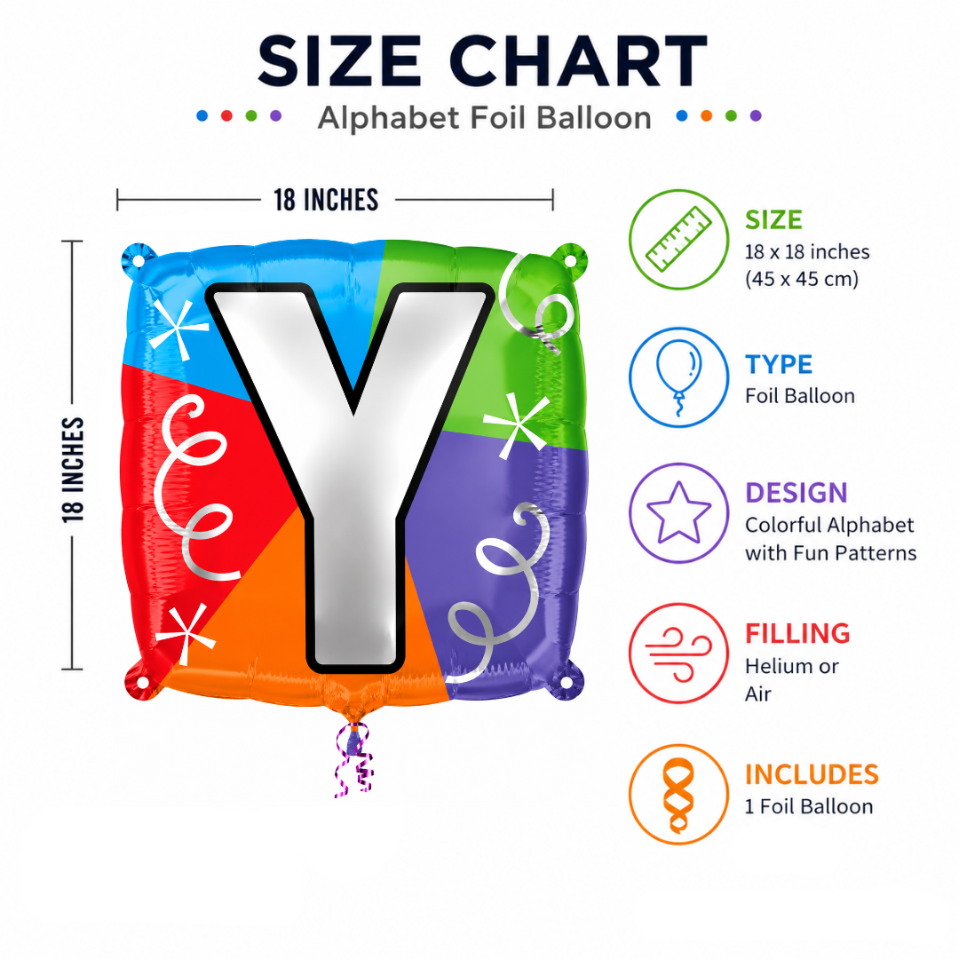 Alphabet "Y" Printed Square Shaped Balloon Helium Supported for Birthday Boy/Girl Name Initiatls - 18 inches