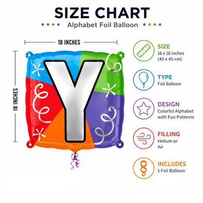 Alphabet "Y" Printed Square Shaped Balloon Helium Supported for Birthday Boy/Girl Name Initiatls - 18 inches