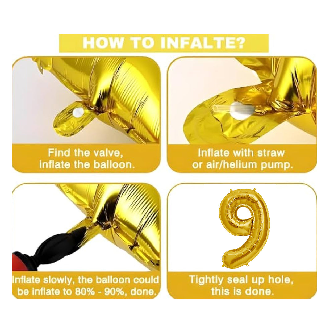 Number 9 Golden Foil Balloon - Helium Quality - 40 inches - 1PC