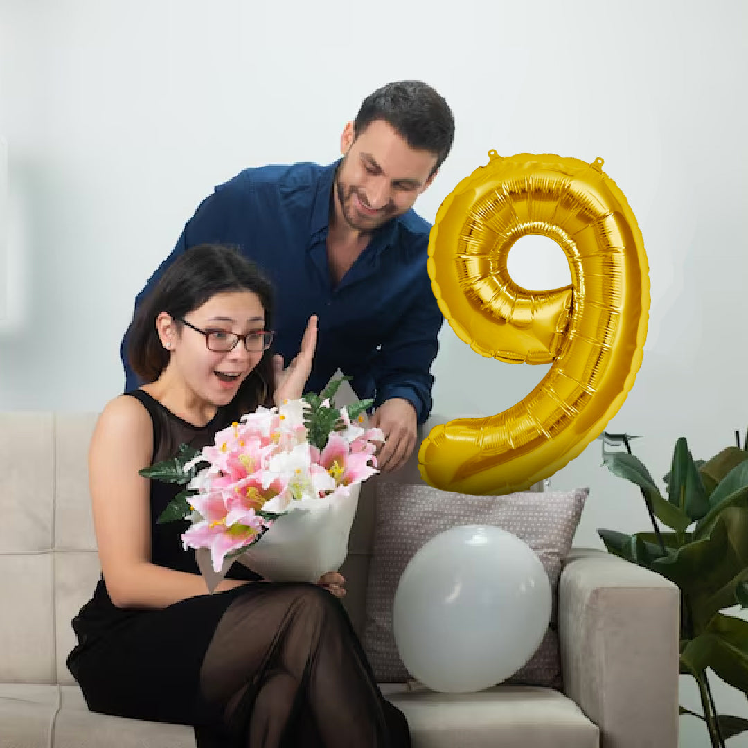 Number 9 Golden Foil Balloon - Helium Quality - 40 inches - 1PC