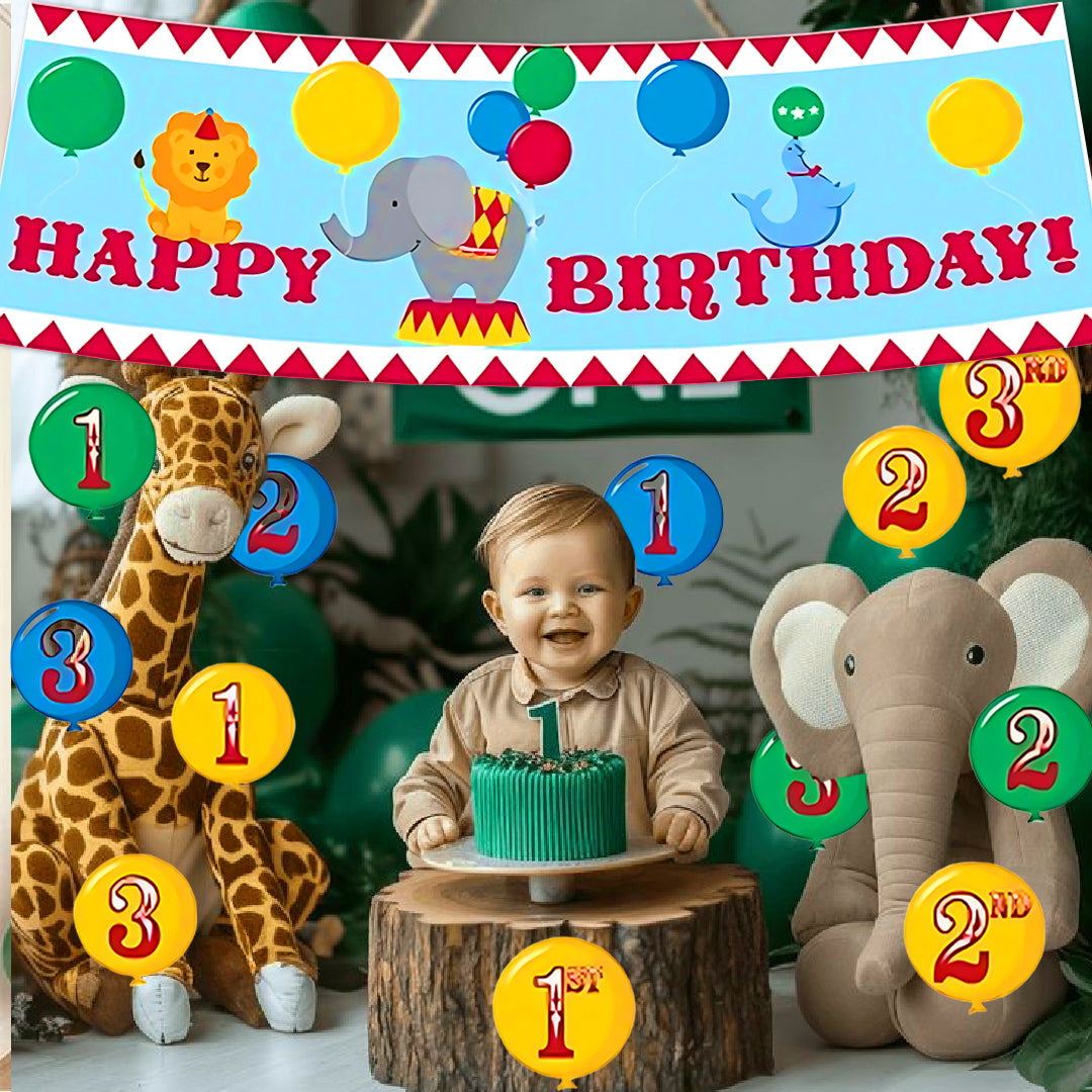 Circus Theme Happy Birthday Party Banner with Stickers - 13PC