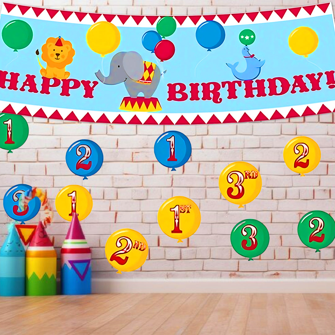 Circus Theme Happy Birthday Party Banner with Stickers - 13PC