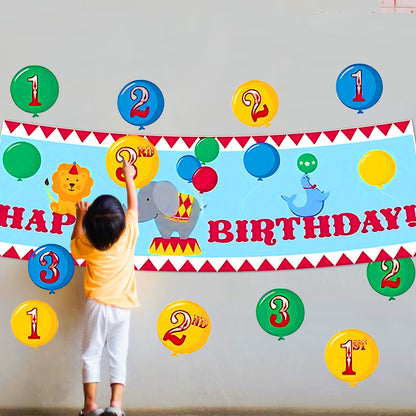 Circus Theme Happy Birthday Party Banner with Stickers - 13PC