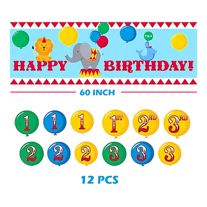 Circus Theme Happy Birthday Party Banner with Stickers - 13PC