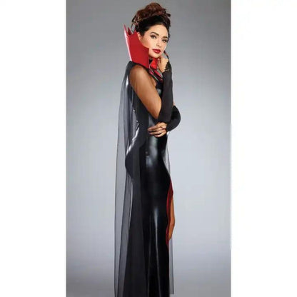 Devilish Diva Black & Red Stretchable Costume w/Cape, Gloves and Neck Choker