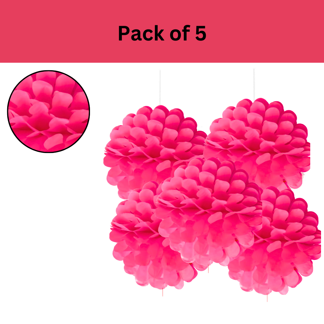Hot Pink Its My Birthday Paper Pom Pom Hangings For Wall Decor -10 Inch -  5PC