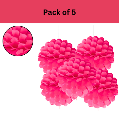Hot Pink Its My Birthday Paper Pom Pom Hangings For Wall Decor -10 Inch -  5PC