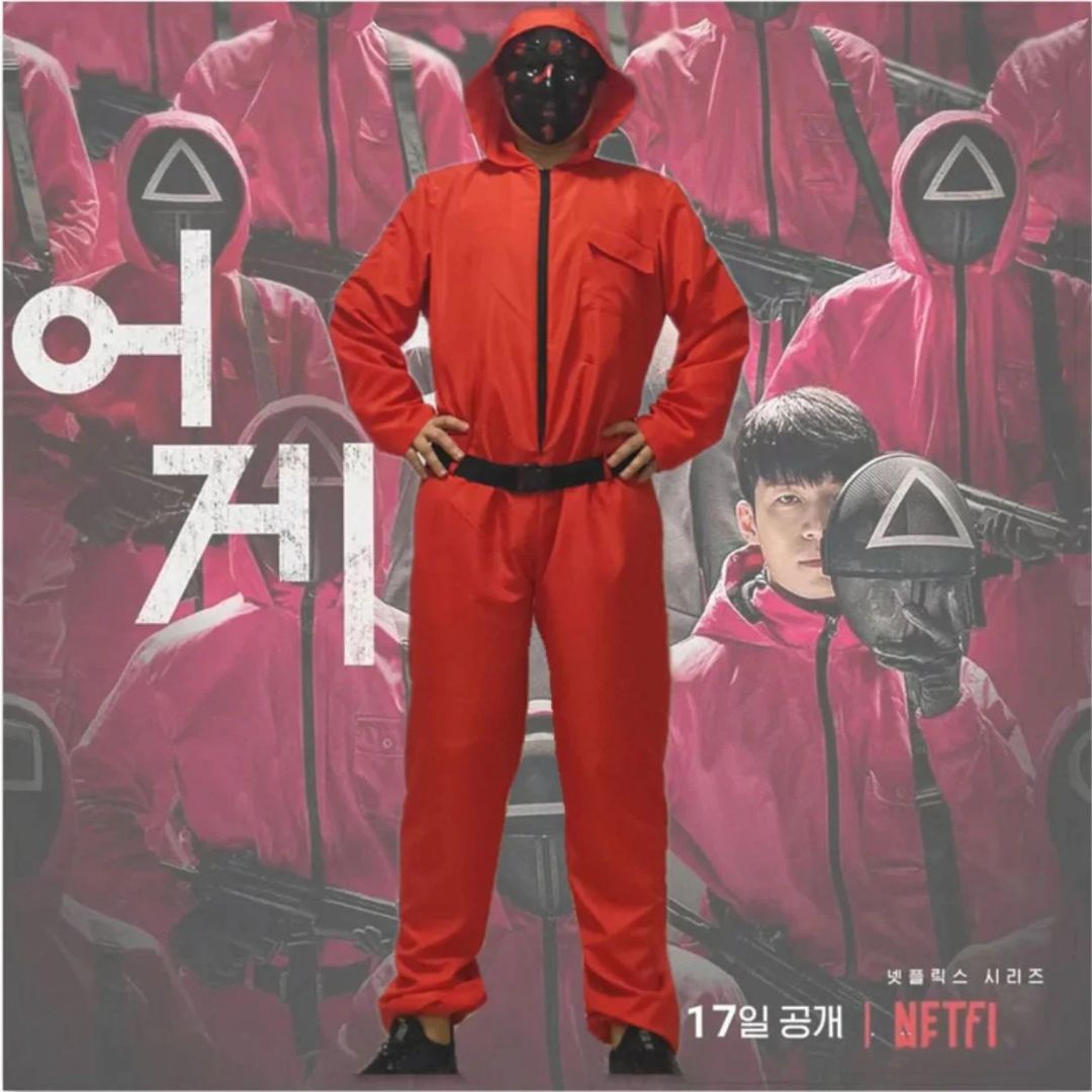 SQUID Game Adult Red Costume with Mask for Adults - Free Size