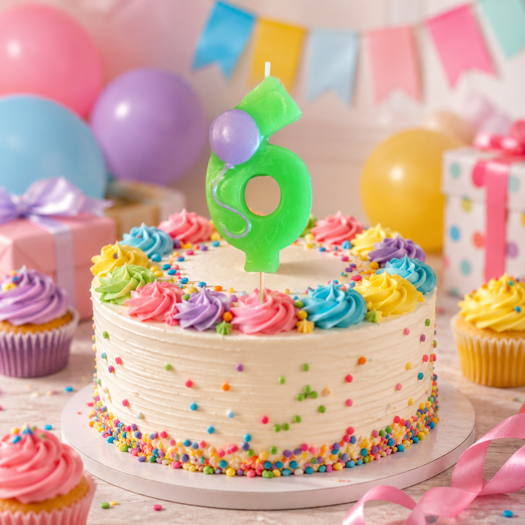 Number 6 Green Birthday Cake Candle