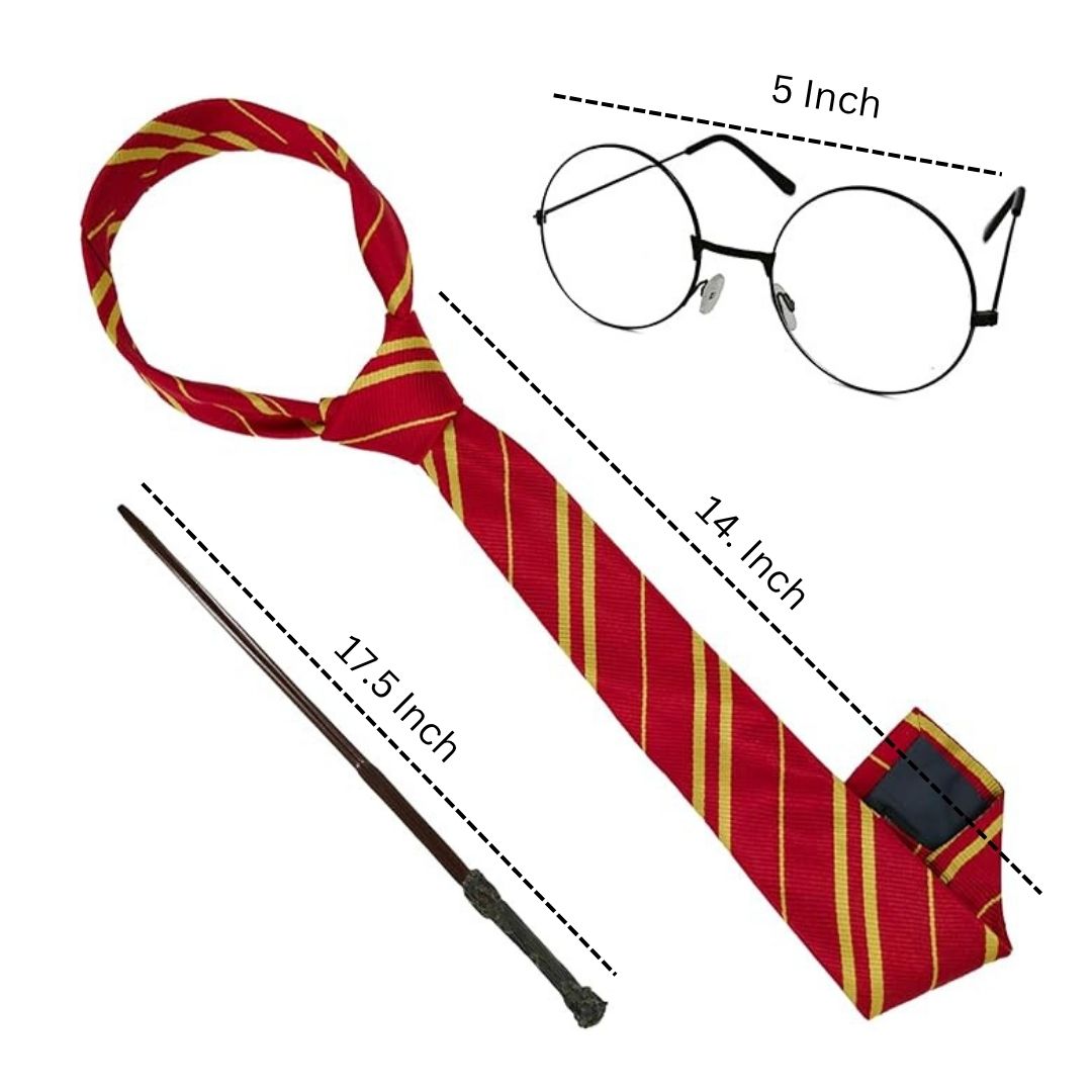 Harry Potter Wand, Tie & Eye Glasses Set - 3PC
