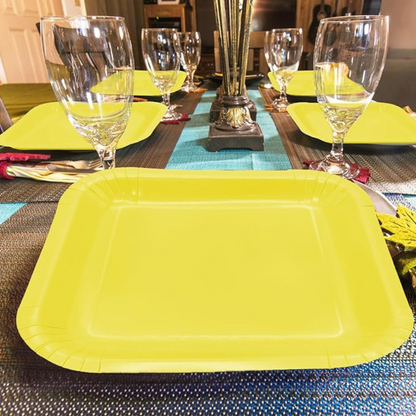 Yellow Solid Square Paper Plates - 9 inches - 8PC