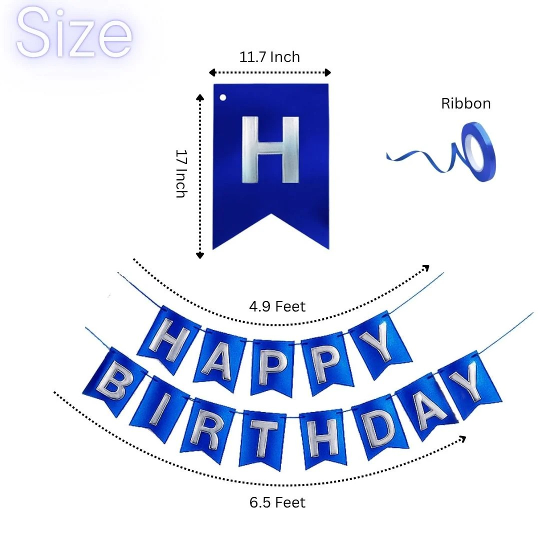 Metallic Blue Happy Birthday Banner - 1PC