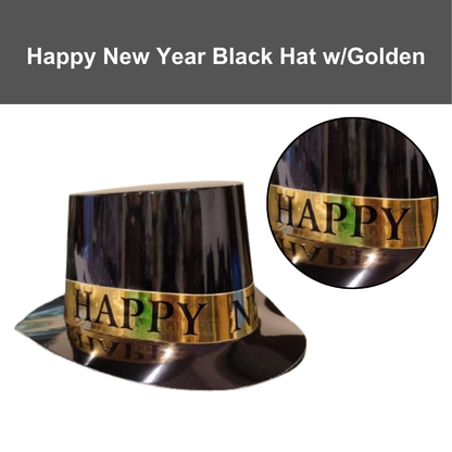 Happy New Year Black Hat w/Golden Text Print - 1PC
