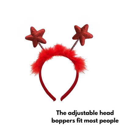Red Headband w/ Glittery Stars & PomPom - 1PC
