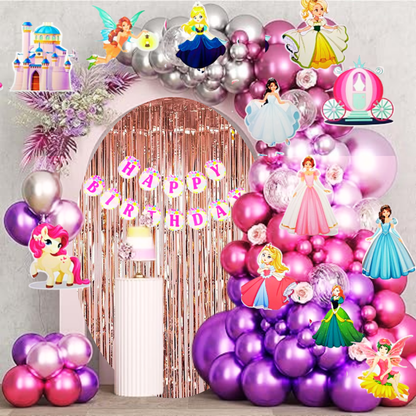 Princess Theme Happy Birthday Balloon Garland & Banner Comobo -  Set of 71PC