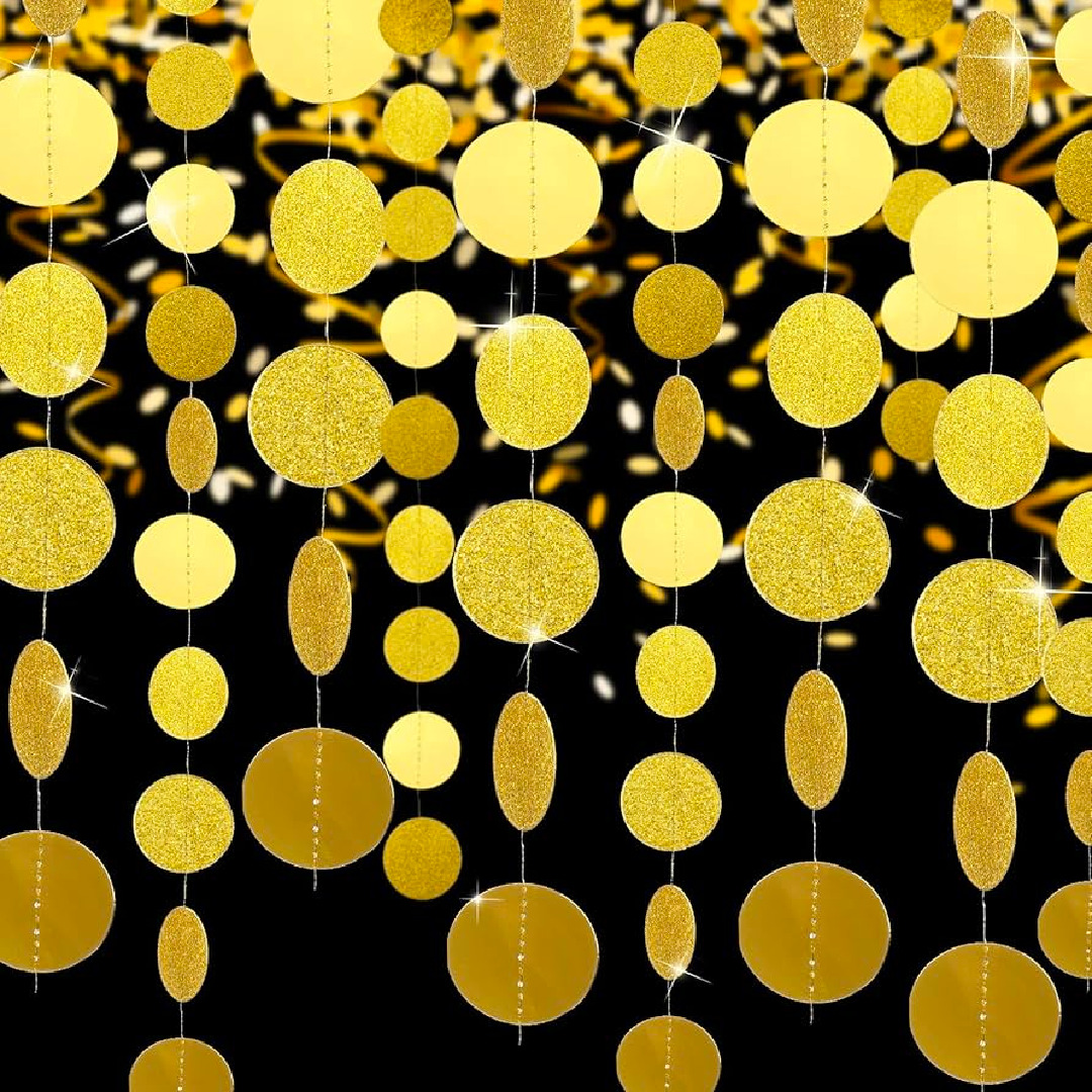 Glitter Round Golden String Decoration - 1PC