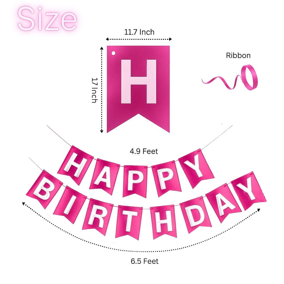 Metallic Pink Happy Birthday Banner - 1PC