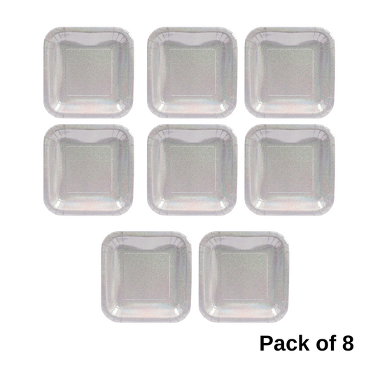 Silver Square Prismatic Party Plates - 10 inches 8PC
