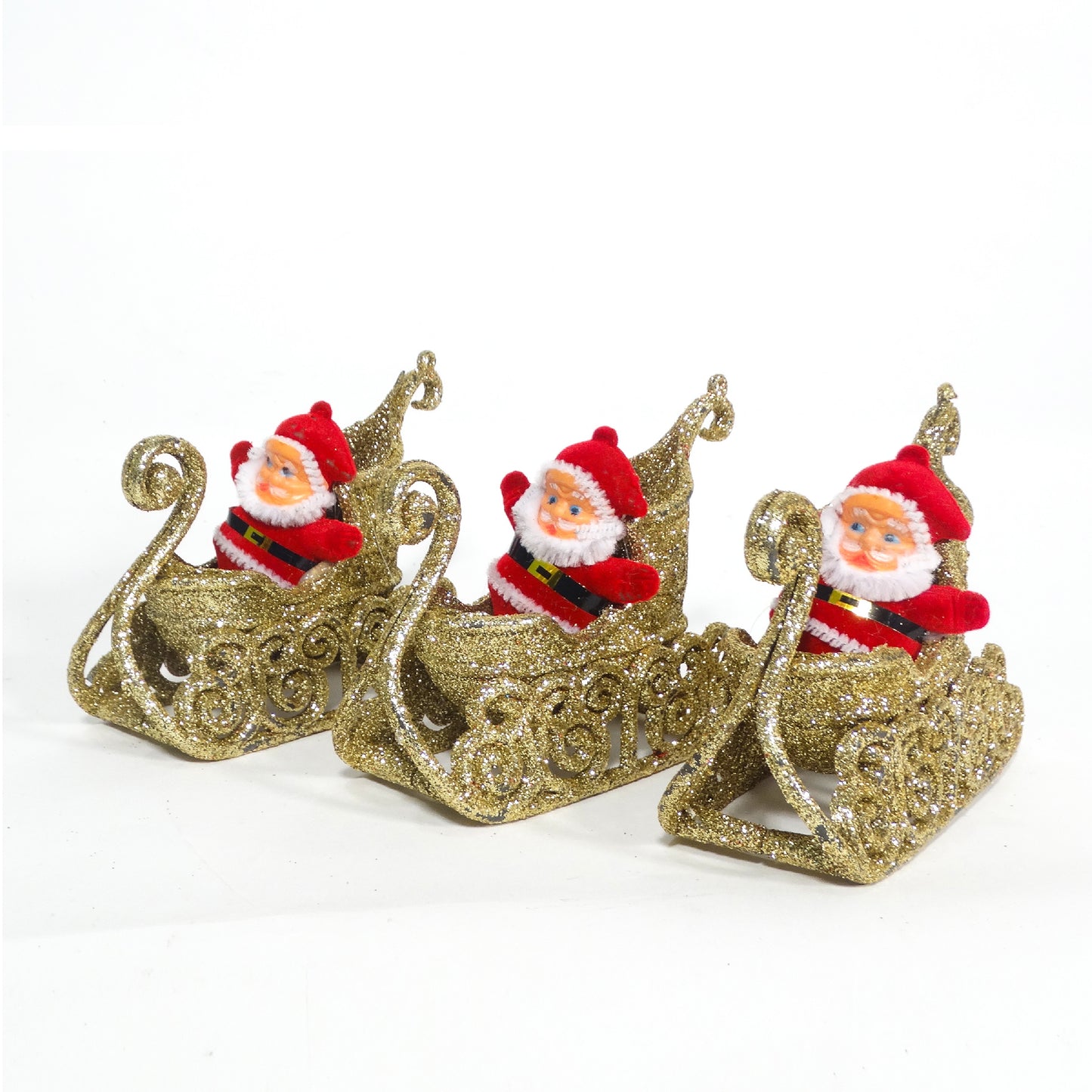 Small Santa on Golden Shimmery Sledge for Christmas Tree Decor - 1PC