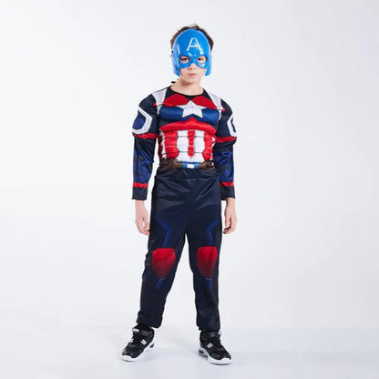 Muscular Captain America Costume with Jumpsuit and Mask for Adults - Size L