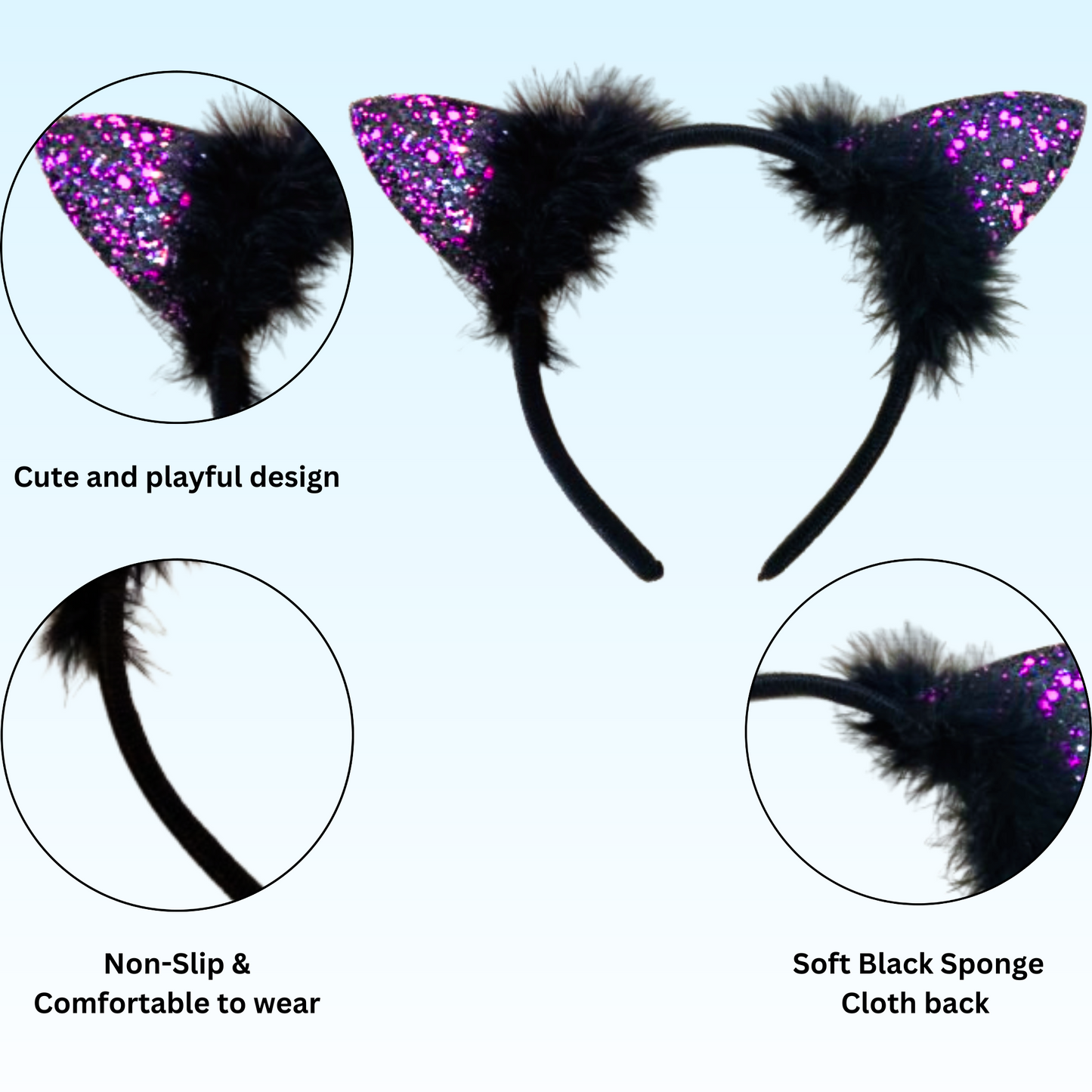 Naughty Cat Ears Glittery Purple Headband for Girls - 1PC