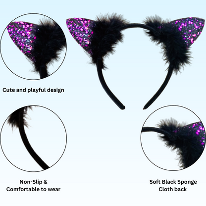 Naughty Cat Ears Glittery Purple Headband for Girls - 1PC