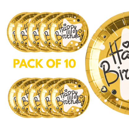 Happy Birthday Gold Cake/Starter Plates -  7 inches - 10PC