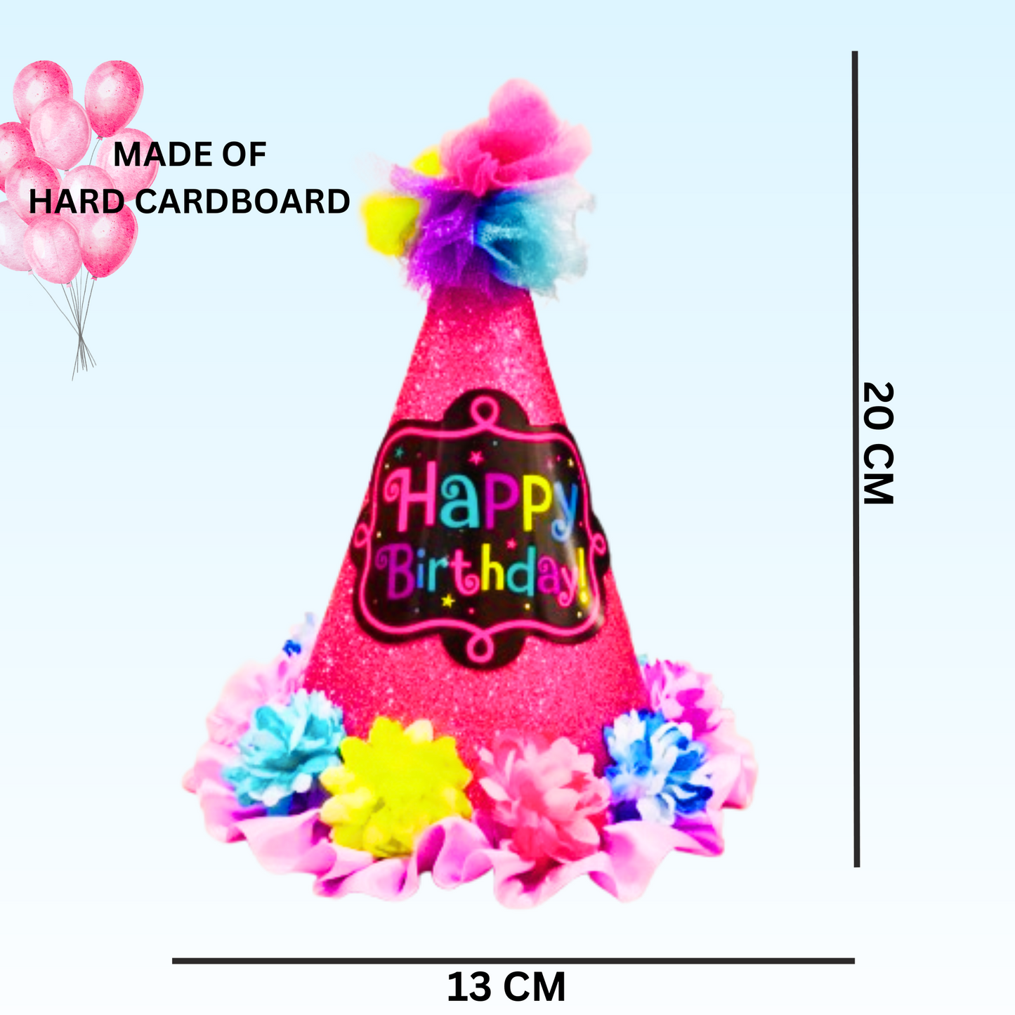 Pink Happy Birthday Floral Conical Hat & Sash Combo for Girls  - Set of 2
