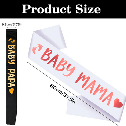 Baby Mama & Baby Papa White & Black Satin Sash for Parents To Be Combo Set - 2PC