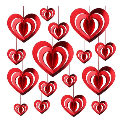 3D Heart Rotating Decoration Set - 16PC