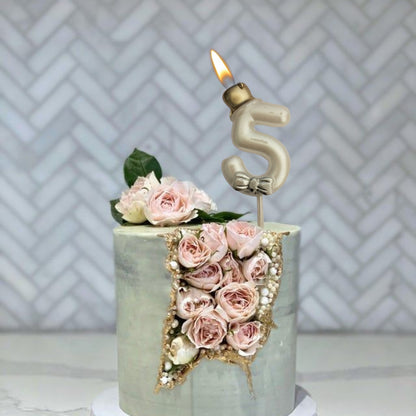 Metallic White Numerical Candle 5 with Golden Hat