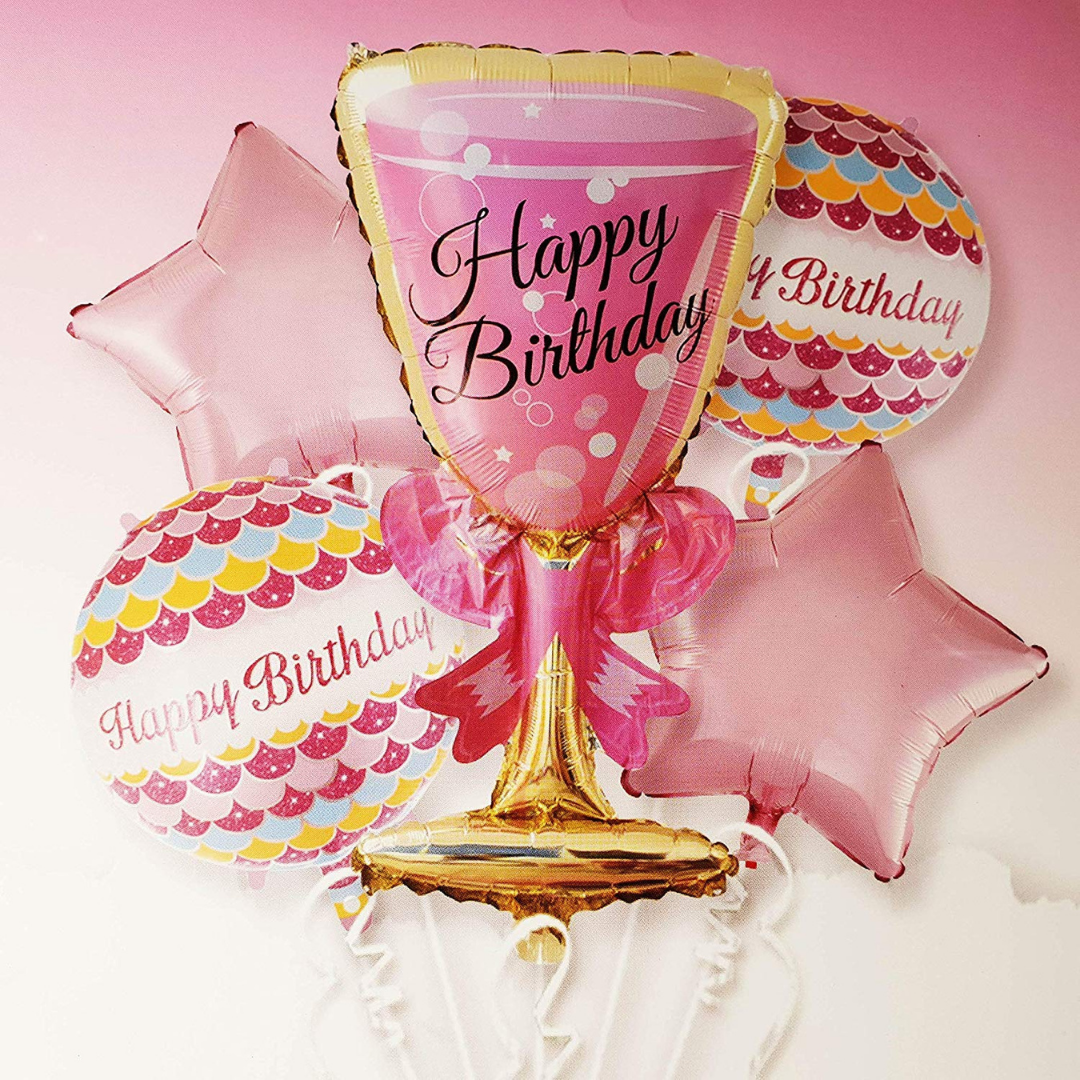Happy Birthday Pink Champagne Glass Balloon 38"