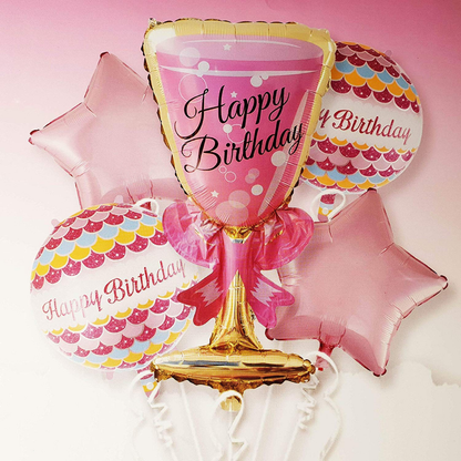 Happy Birthday Pink Champagne Glass Balloon 38"