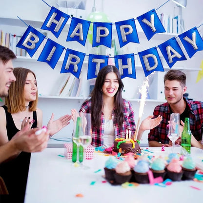 Metallic Blue Happy Birthday Banner - 1PC