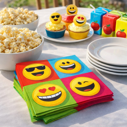 Emoji Lunch Napkins - Colorful Kids Party Napkins - 16 Pc