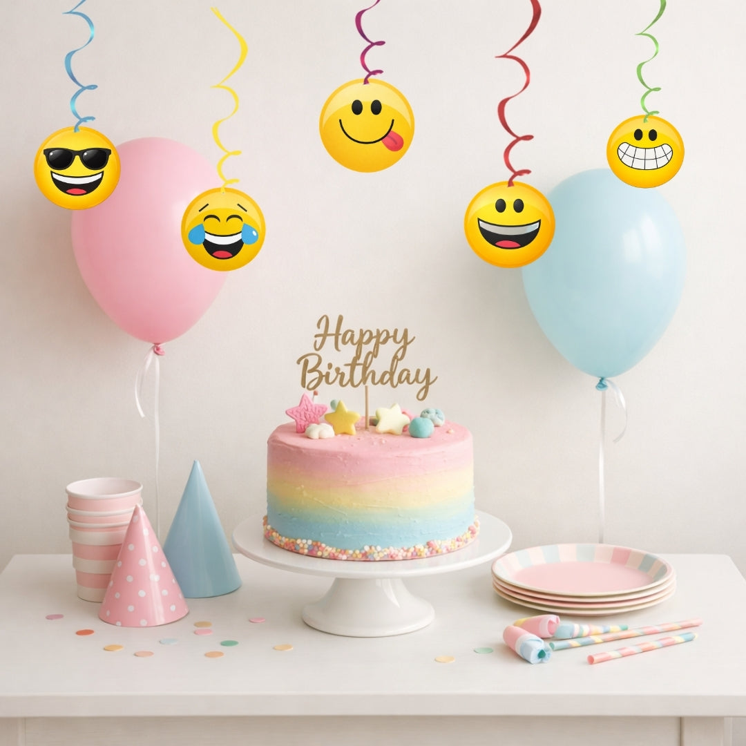 Emojies Hanging Danglers – 5 Pcs Smiley Face Swirl Decorations for Birthday Party Supplies