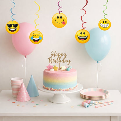 Emojies Hanging Danglers – 5 Pcs Smiley Face Swirl Decorations for Birthday Party Supplies