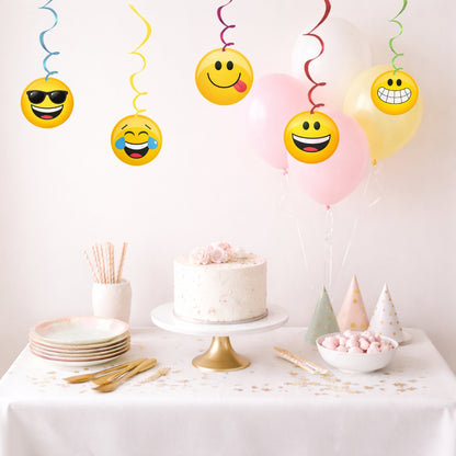 Emojies Hanging Danglers – 5 Pcs Smiley Face Swirl Decorations for Birthday Party Supplies