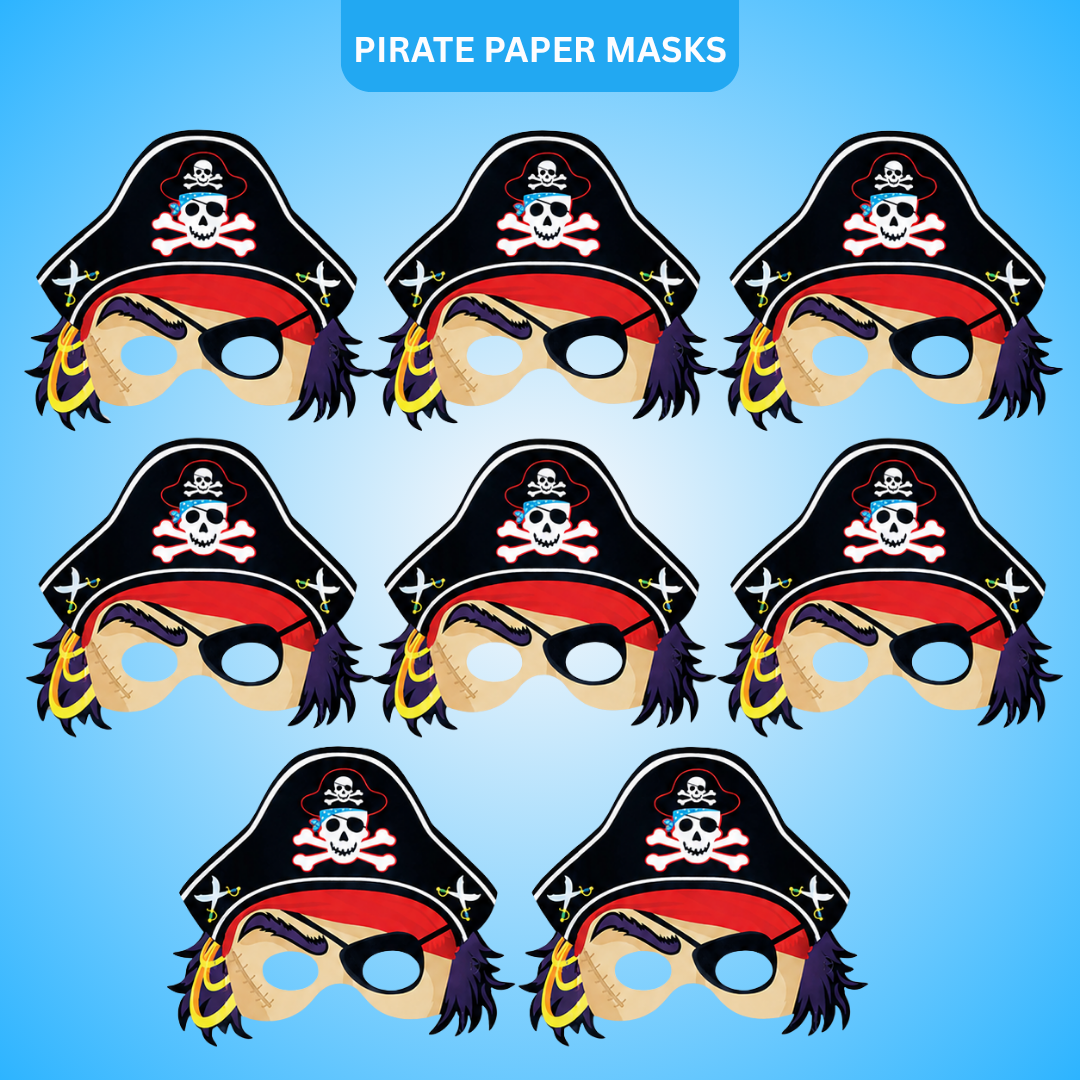Pirate Paper Masks for Kids - Pirate Theme Party Accessories - 8 Pc