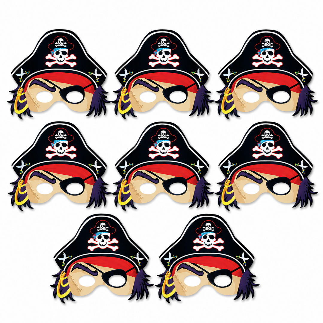 Pirate Paper Masks for Kids - Pirate Theme Party Accessories - 8 Pc
