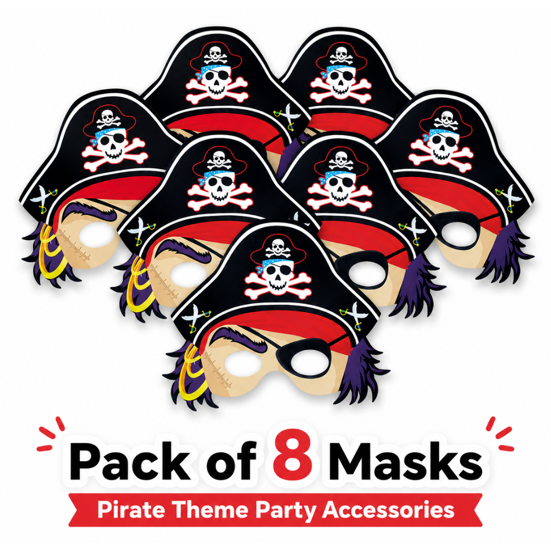 Pirate Paper Masks for Kids - Pirate Theme Party Accessories - 8 Pc