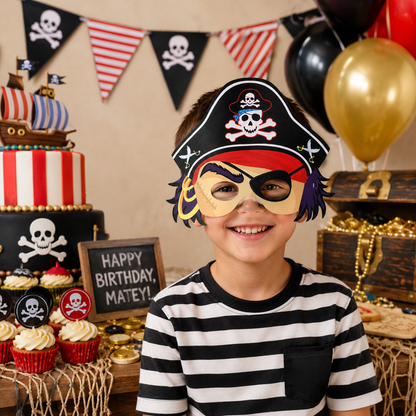 Pirate Paper Masks for Kids - Pirate Theme Party Accessories - 8 Pc