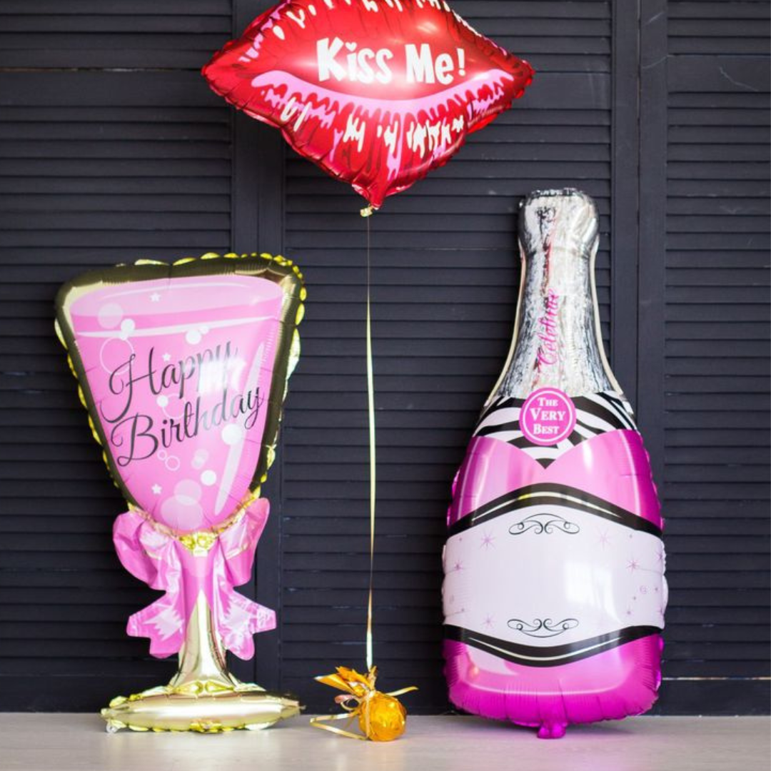 Happy Birthday Pink Champagne Glass Balloon 38"