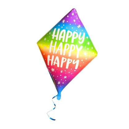 Happy Happy Happy Diamond Shape Foil Ballon - Air Filled  or Helium Quality - 25 inches -1PC