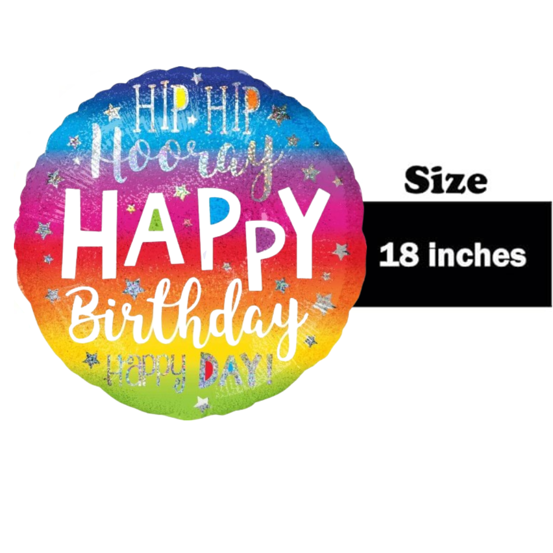 Happy Birthday Hip Hip Hooray Foil Balloon - Colorful Round Helium Balloon for Party Decoration - 1 Pc